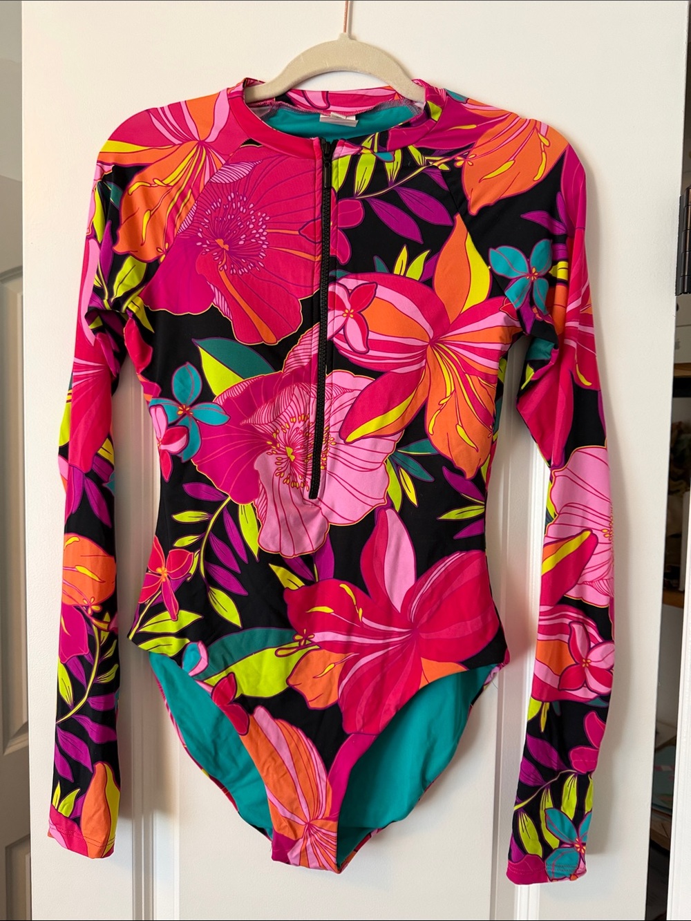 Trina Turk Long-Sleeve Floral One-Piece Swimsuit - Pink medium
